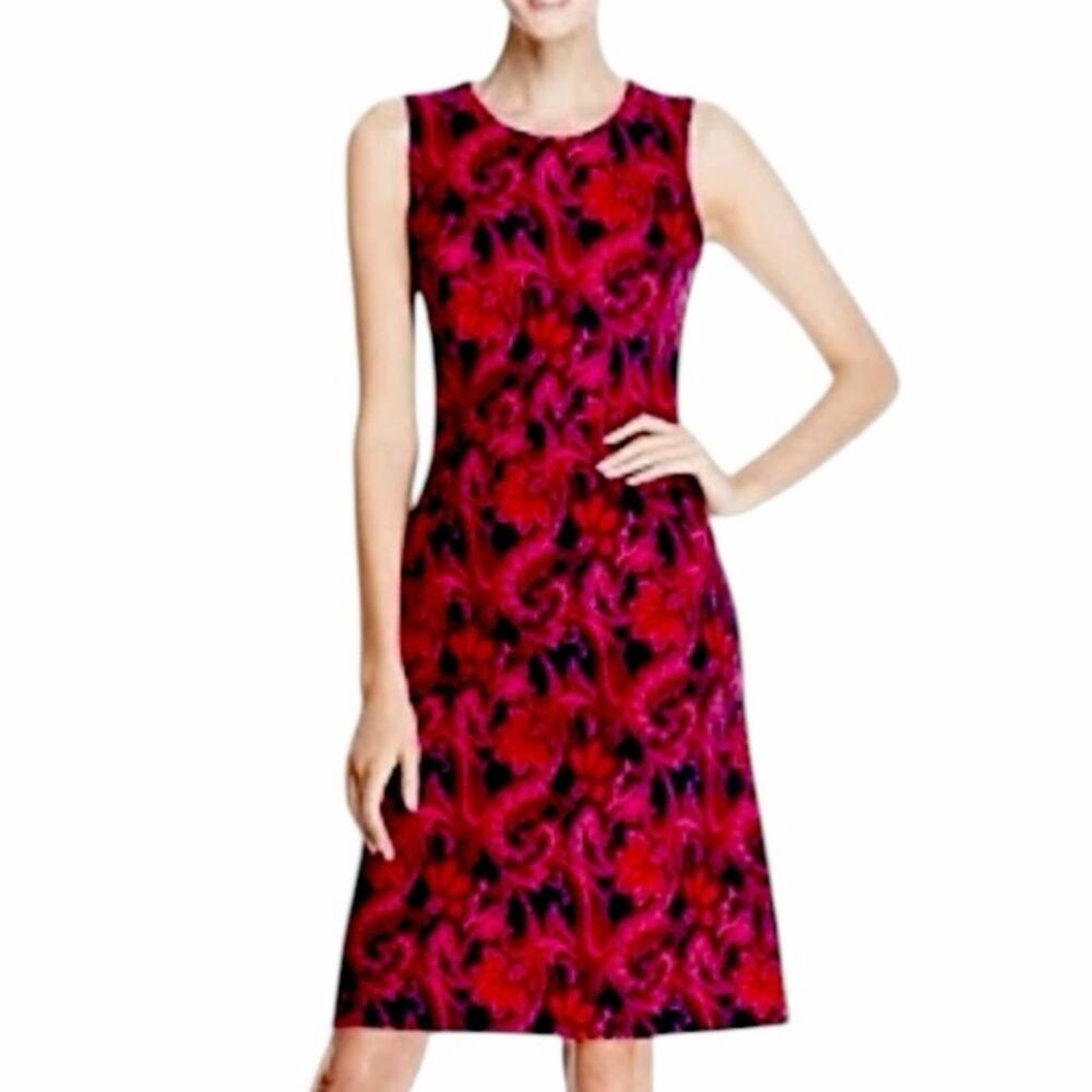 Lands’ End Sheath Dress Sleeveless Ponte Knit Blue Pink Floral Women’s Size 18